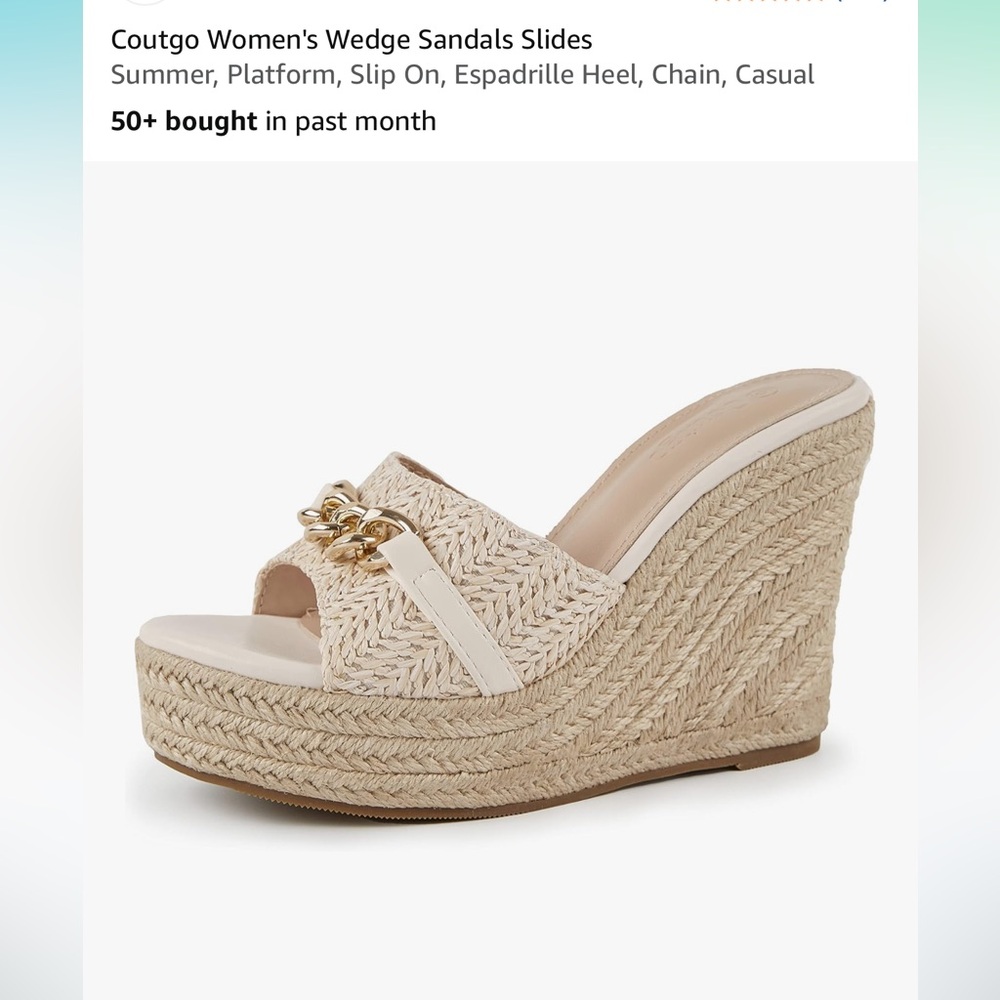 Espadrille wedge slide platform sandal with chain detail